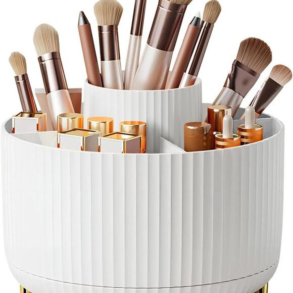 Large Capacity Makeup Brush Holder,360° Rotating Makeup Organizer,5 Slot Makeup - Picture 1 of 6